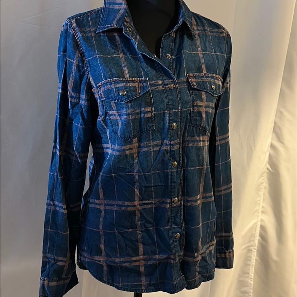 Treasure and Bond Denim Plaid Button Down